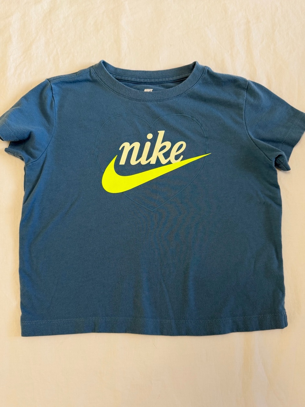 Nike girls Navy Tee with Neon Yellow Logo
